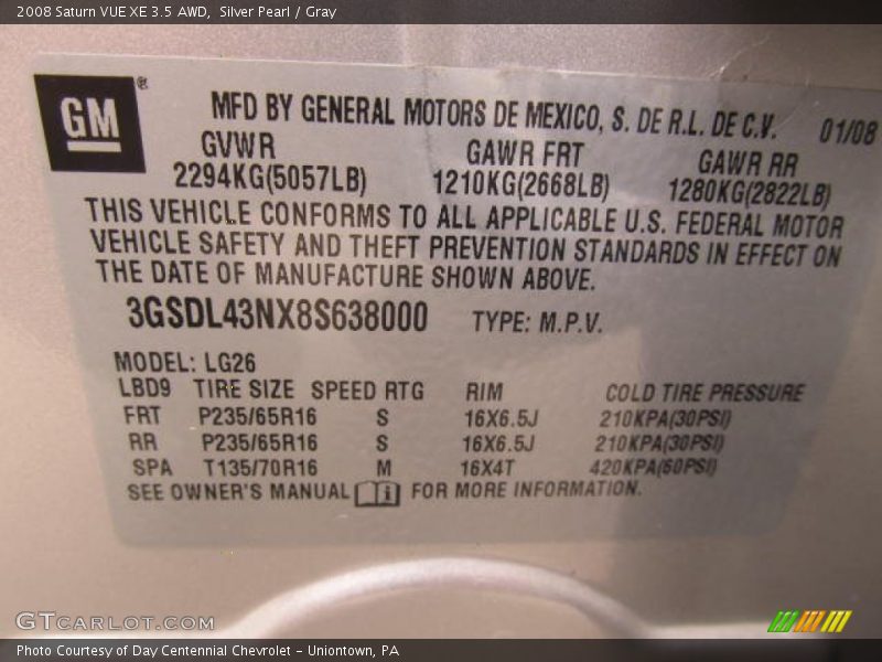 Silver Pearl / Gray 2008 Saturn VUE XE 3.5 AWD