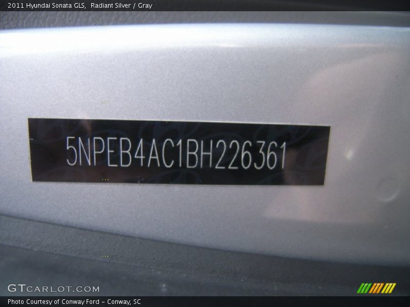 Radiant Silver / Gray 2011 Hyundai Sonata GLS