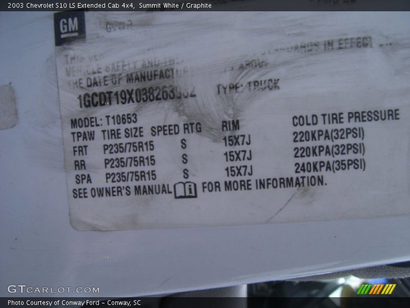 Summit White / Graphite 2003 Chevrolet S10 LS Extended Cab 4x4