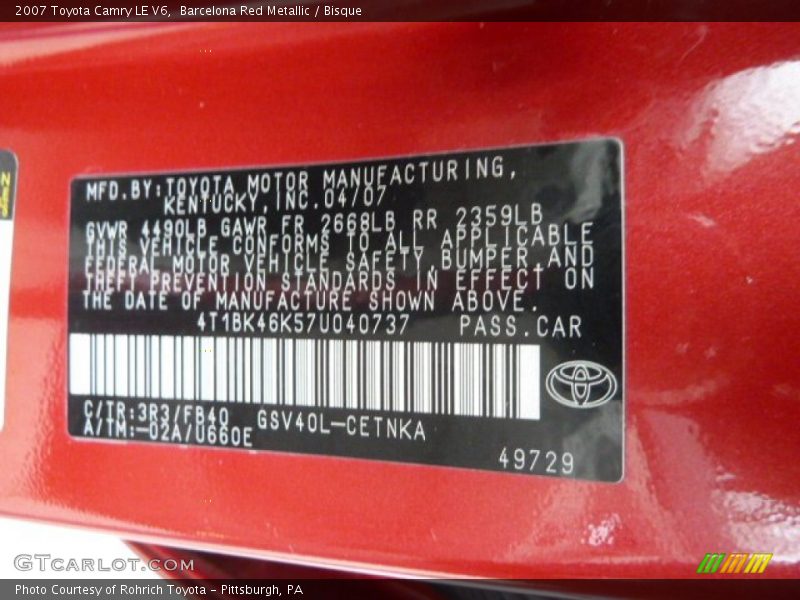 Barcelona Red Metallic / Bisque 2007 Toyota Camry LE V6