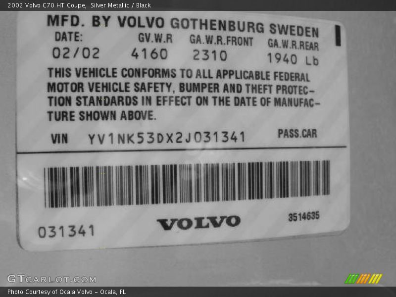 Silver Metallic / Black 2002 Volvo C70 HT Coupe