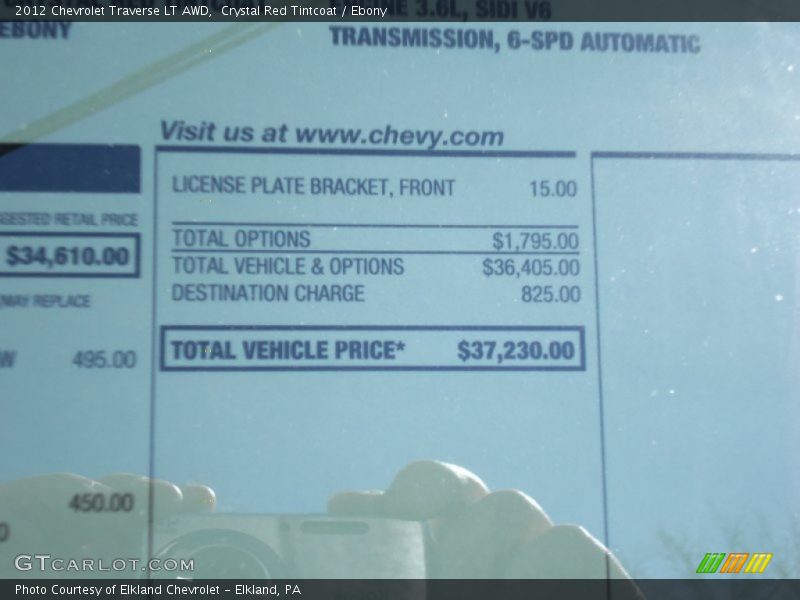  2012 Traverse LT AWD Window Sticker