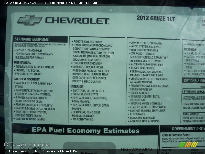 Ice Blue Metallic / Medium Titanium 2012 Chevrolet Cruze LT