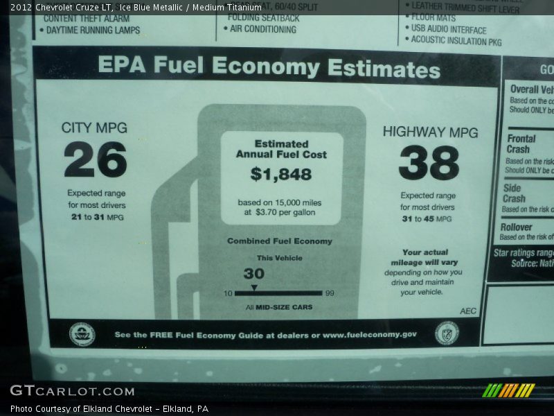 Ice Blue Metallic / Medium Titanium 2012 Chevrolet Cruze LT