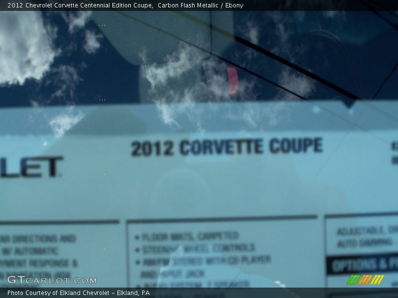  2012 Corvette Centennial Edition Coupe Window Sticker