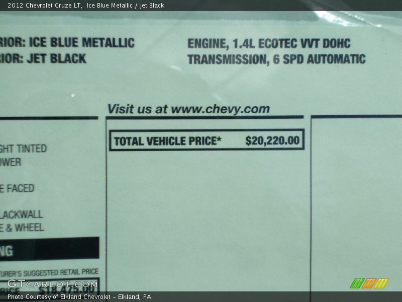 Ice Blue Metallic / Jet Black 2012 Chevrolet Cruze LT