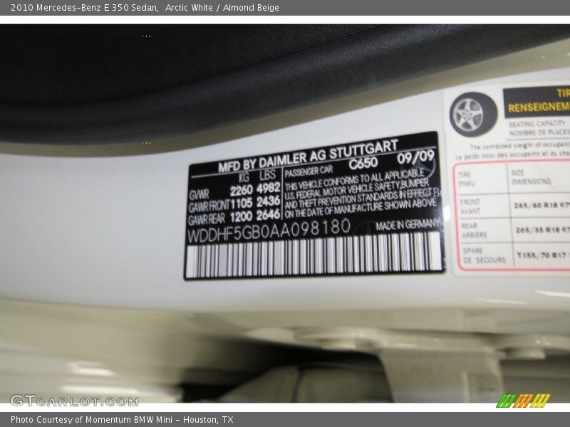 Arctic White / Almond Beige 2010 Mercedes-Benz E 350 Sedan