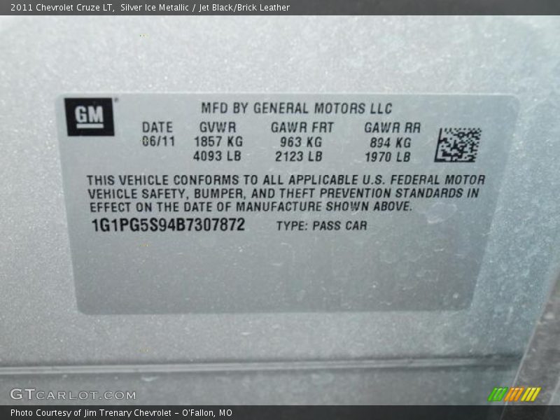 Silver Ice Metallic / Jet Black/Brick Leather 2011 Chevrolet Cruze LT