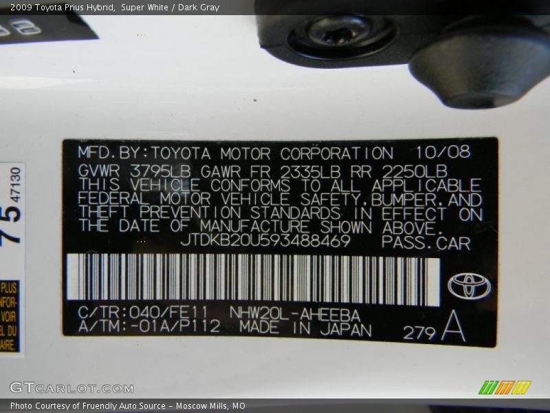 Super White / Dark Gray 2009 Toyota Prius Hybrid
