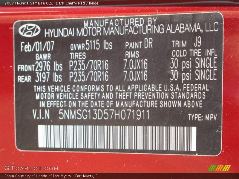 Dark Cherry Red / Beige 2007 Hyundai Santa Fe GLS