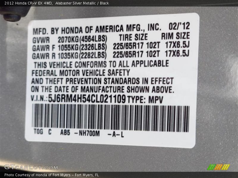 Alabaster Silver Metallic / Black 2012 Honda CR-V EX 4WD
