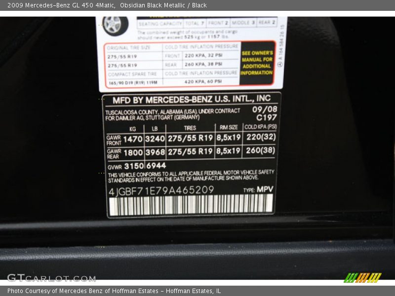 Obsidian Black Metallic / Black 2009 Mercedes-Benz GL 450 4Matic