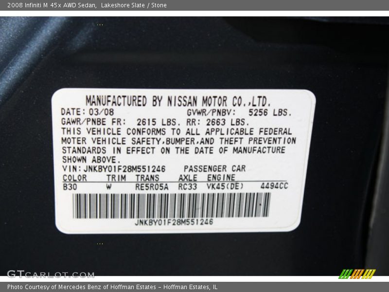 2008 M 45x AWD Sedan Lakeshore Slate Color Code B30