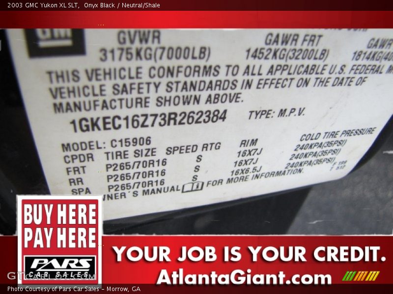 Onyx Black / Neutral/Shale 2003 GMC Yukon XL SLT