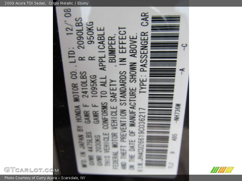 Grigio Metallic / Ebony 2009 Acura TSX Sedan
