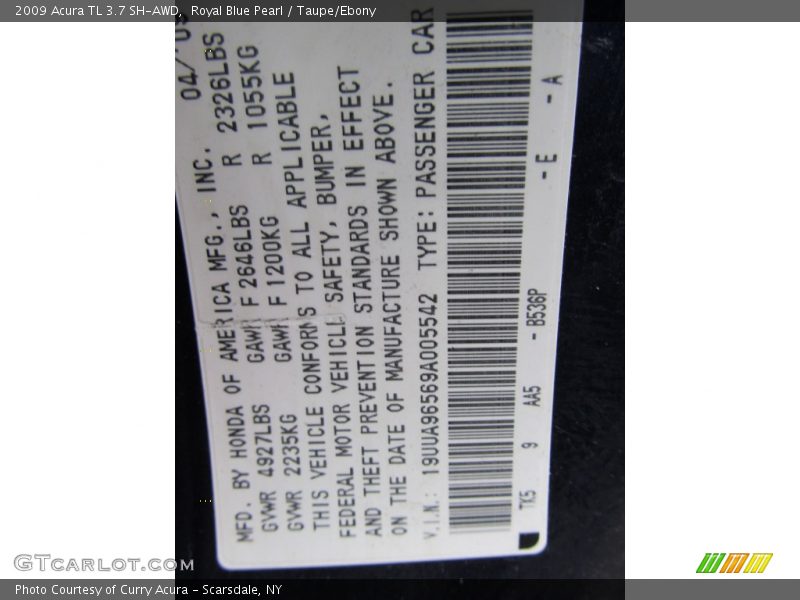 Royal Blue Pearl / Taupe/Ebony 2009 Acura TL 3.7 SH-AWD