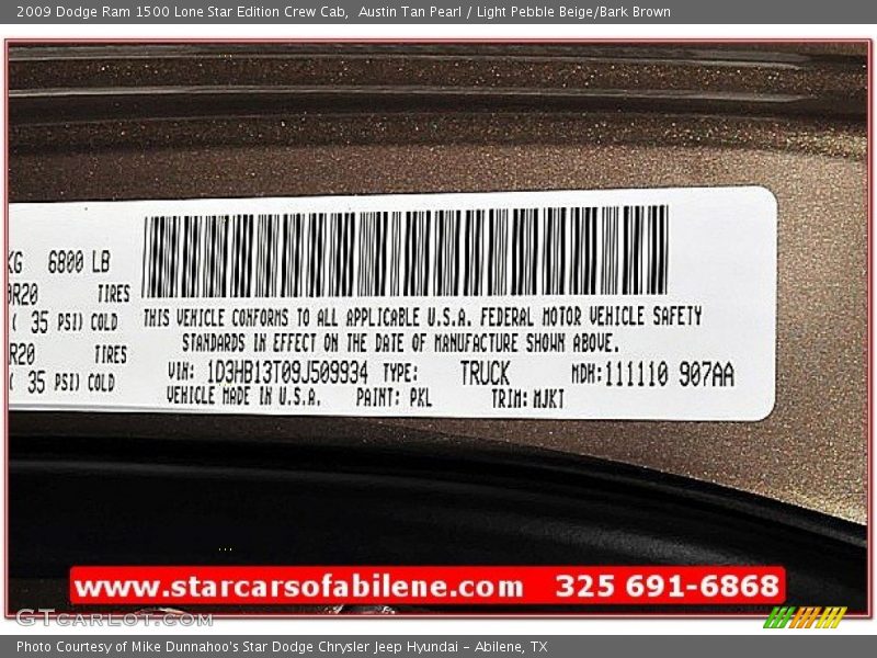 Austin Tan Pearl / Light Pebble Beige/Bark Brown 2009 Dodge Ram 1500 Lone Star Edition Crew Cab
