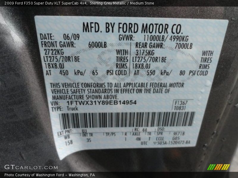 2009 F350 Super Duty XLT SuperCab 4x4 Sterling Grey Metallic Color Code UJ