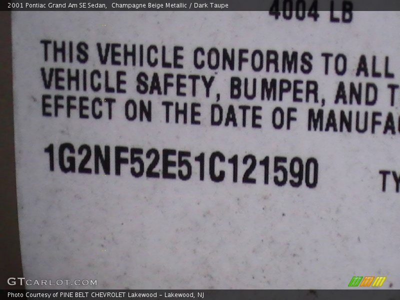 Champagne Beige Metallic / Dark Taupe 2001 Pontiac Grand Am SE Sedan