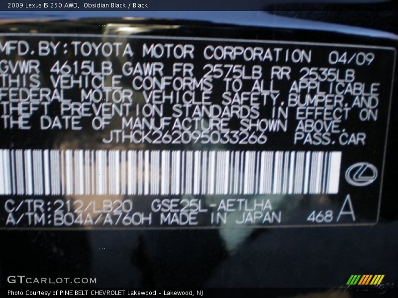 Obsidian Black / Black 2009 Lexus IS 250 AWD