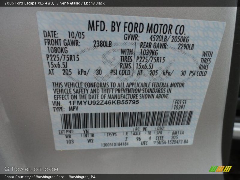 Silver Metallic / Ebony Black 2006 Ford Escape XLS 4WD
