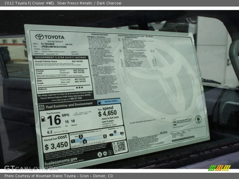  2012 FJ Cruiser 4WD Window Sticker