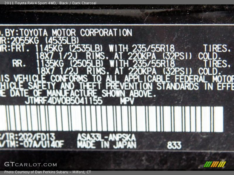 Black / Dark Charcoal 2011 Toyota RAV4 Sport 4WD