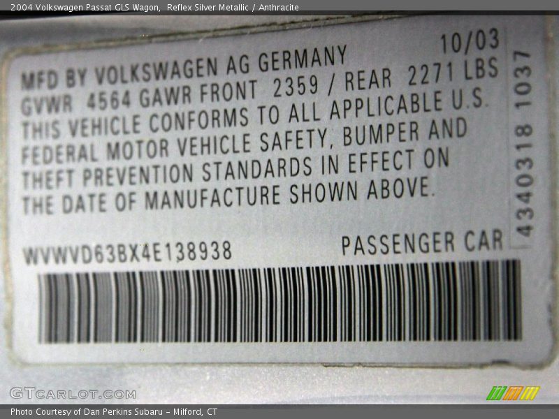 Reflex Silver Metallic / Anthracite 2004 Volkswagen Passat GLS Wagon