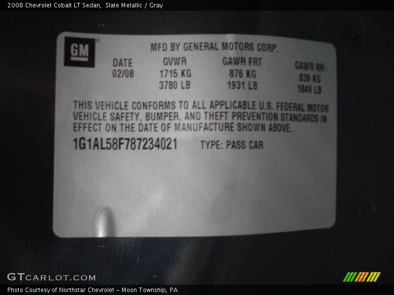 Slate Metallic / Gray 2008 Chevrolet Cobalt LT Sedan