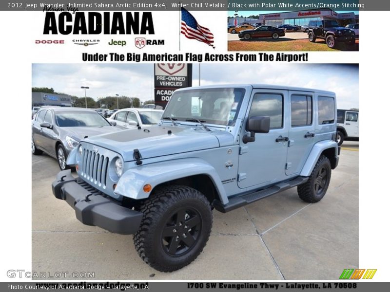Winter Chill Metallic / Black with Polar White Accents/Orange Stitching 2012 Jeep Wrangler Unlimited Sahara Arctic Edition 4x4
