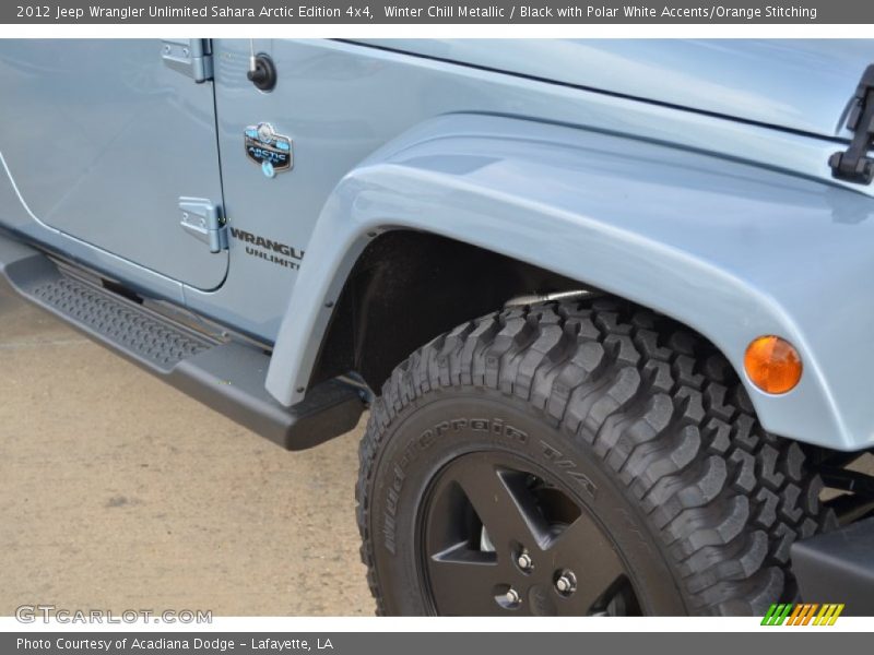 Winter Chill Metallic / Black with Polar White Accents/Orange Stitching 2012 Jeep Wrangler Unlimited Sahara Arctic Edition 4x4