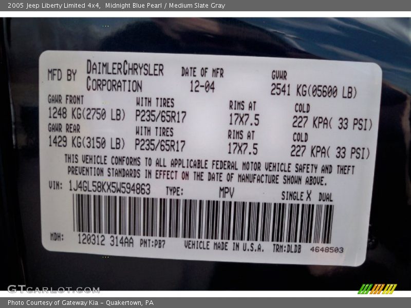 Midnight Blue Pearl / Medium Slate Gray 2005 Jeep Liberty Limited 4x4