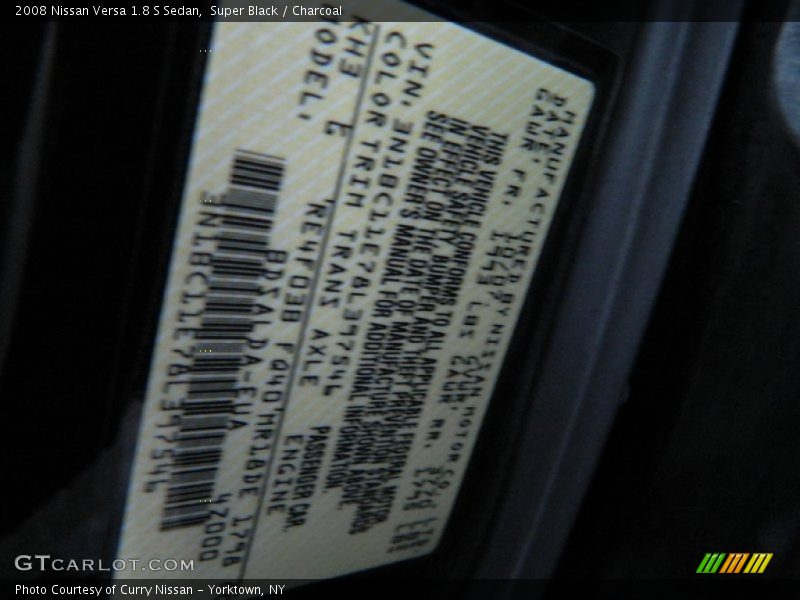 Super Black / Charcoal 2008 Nissan Versa 1.8 S Sedan
