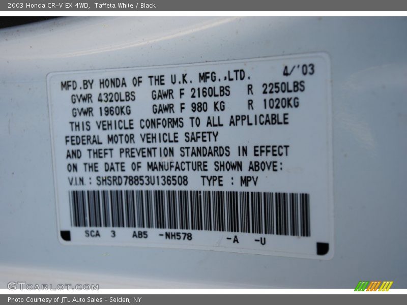 Taffeta White / Black 2003 Honda CR-V EX 4WD