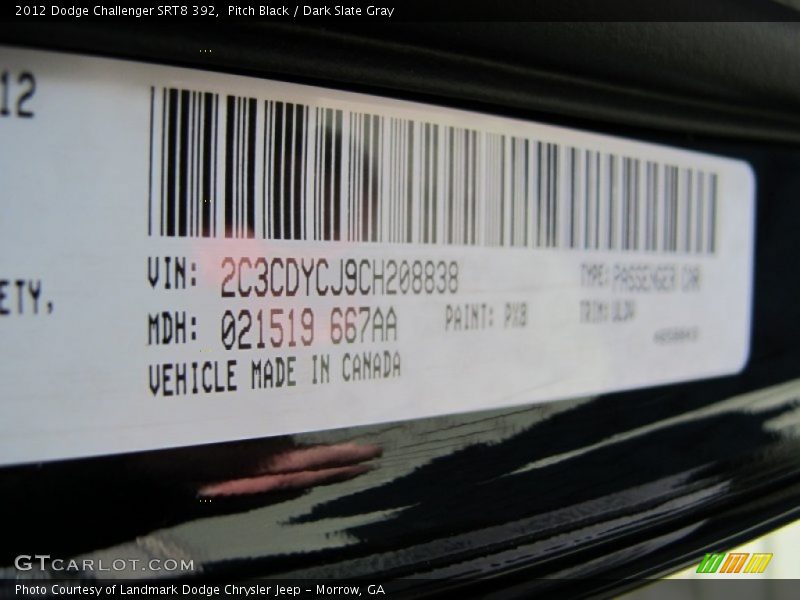 Pitch Black / Dark Slate Gray 2012 Dodge Challenger SRT8 392