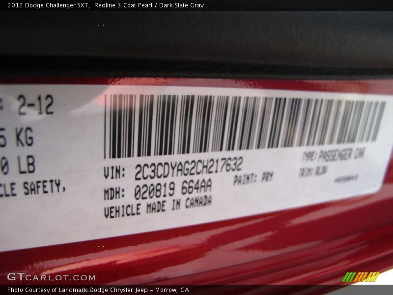 Redline 3 Coat Pearl / Dark Slate Gray 2012 Dodge Challenger SXT