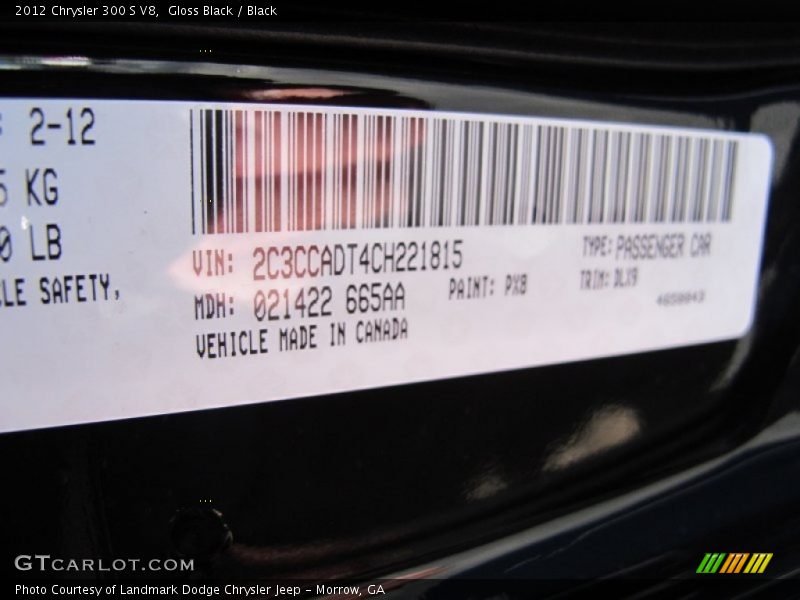 2012 300 S V8 Gloss Black Color Code PX8