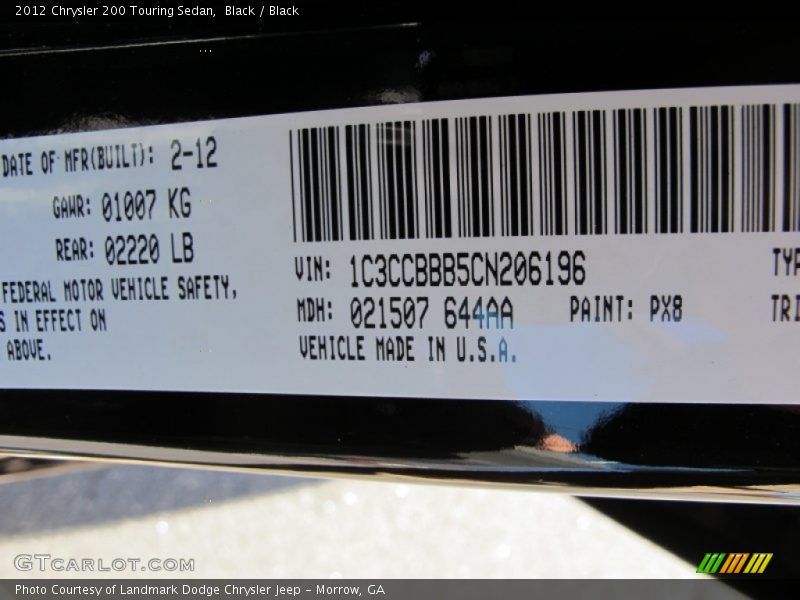 Black / Black 2012 Chrysler 200 Touring Sedan