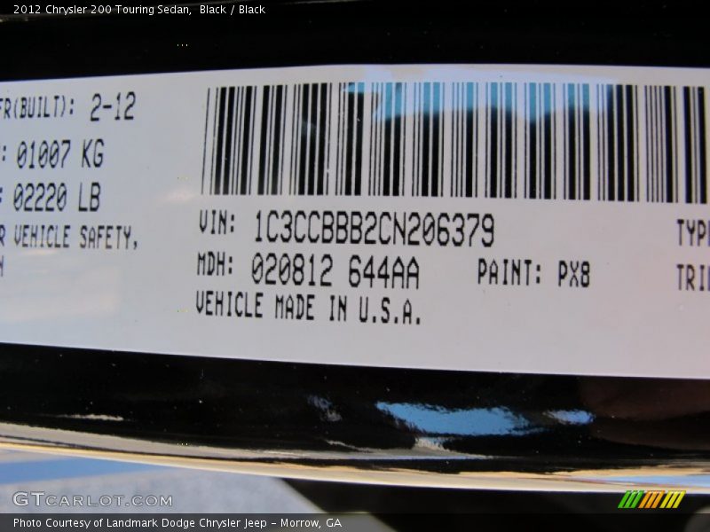Black / Black 2012 Chrysler 200 Touring Sedan