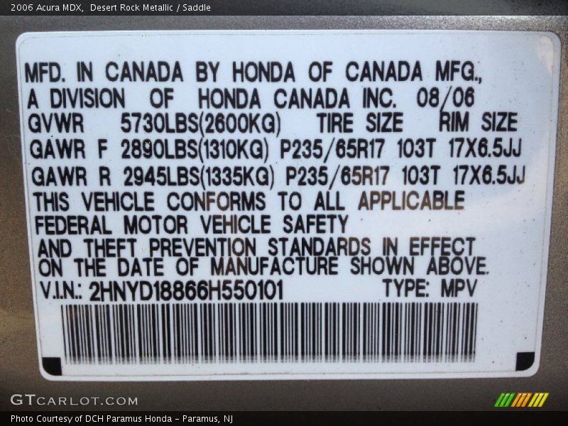 Desert Rock Metallic / Saddle 2006 Acura MDX