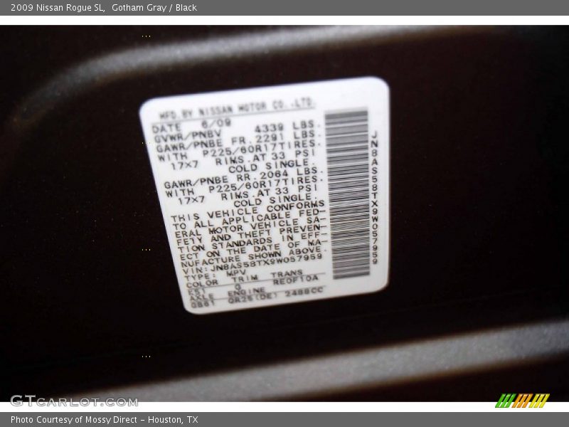 Gotham Gray / Black 2009 Nissan Rogue SL