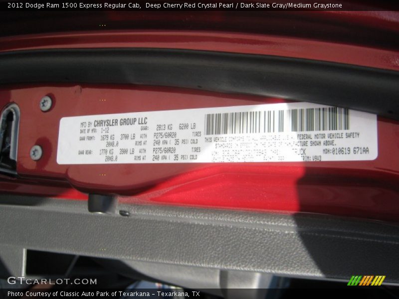 Deep Cherry Red Crystal Pearl / Dark Slate Gray/Medium Graystone 2012 Dodge Ram 1500 Express Regular Cab