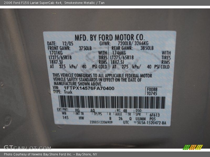 2006 F150 Lariat SuperCab 4x4 Smokestone Metallic Color Code HG