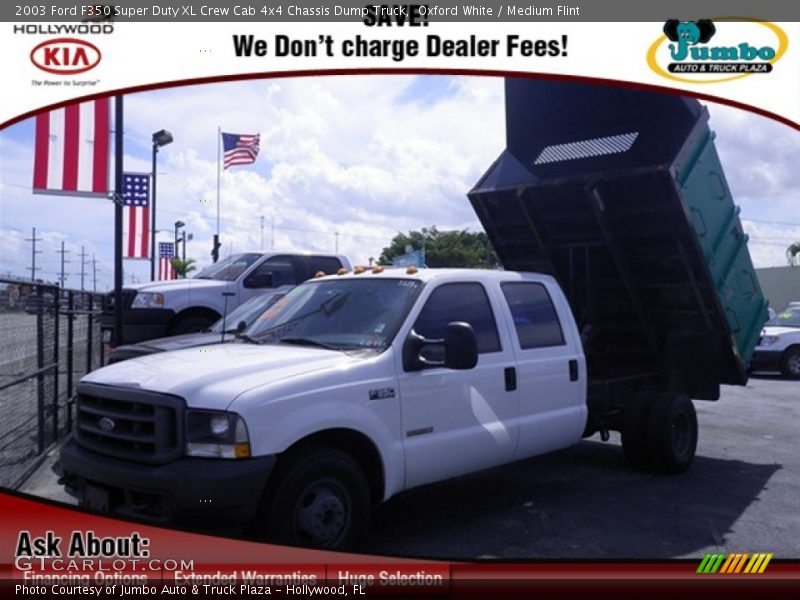 Oxford White / Medium Flint 2003 Ford F350 Super Duty XL Crew Cab 4x4 Chassis Dump Truck