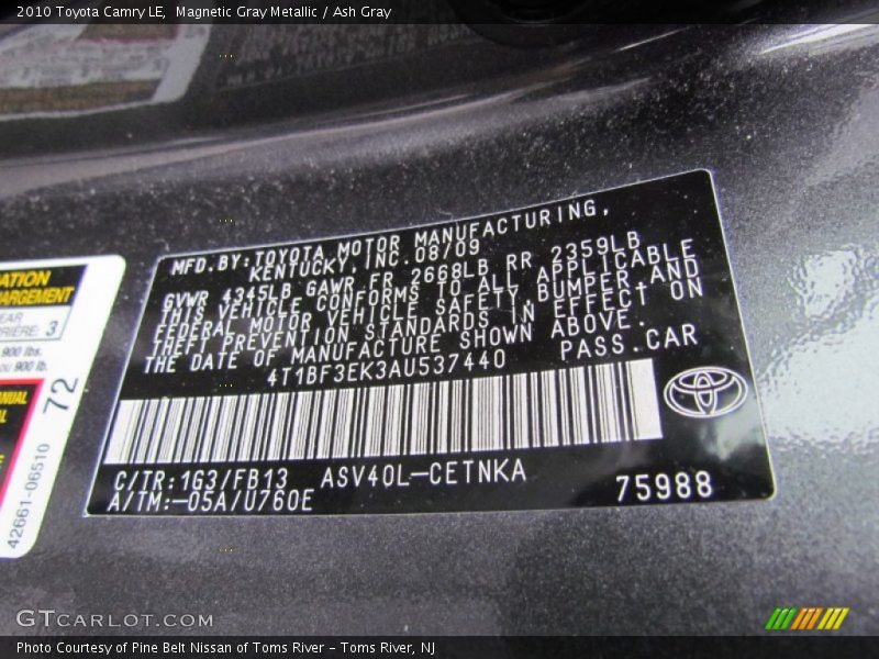 Magnetic Gray Metallic / Ash Gray 2010 Toyota Camry LE