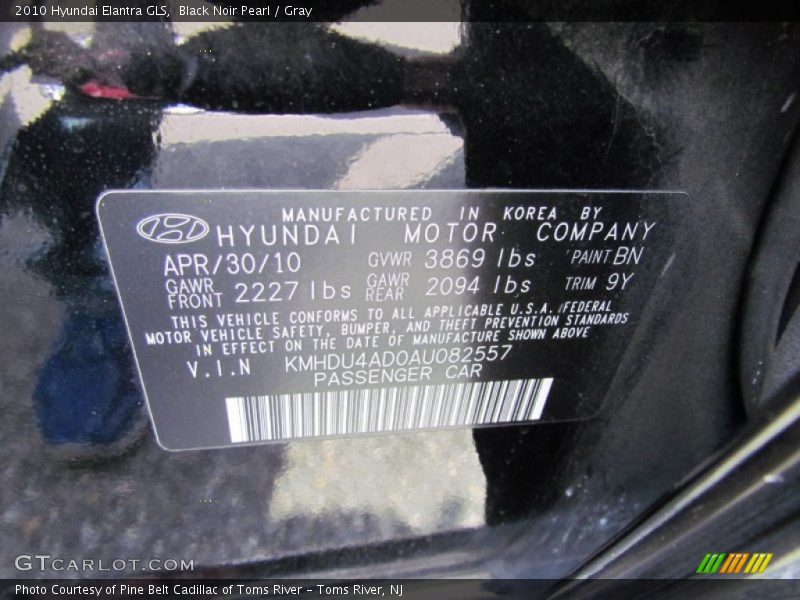 Black Noir Pearl / Gray 2010 Hyundai Elantra GLS