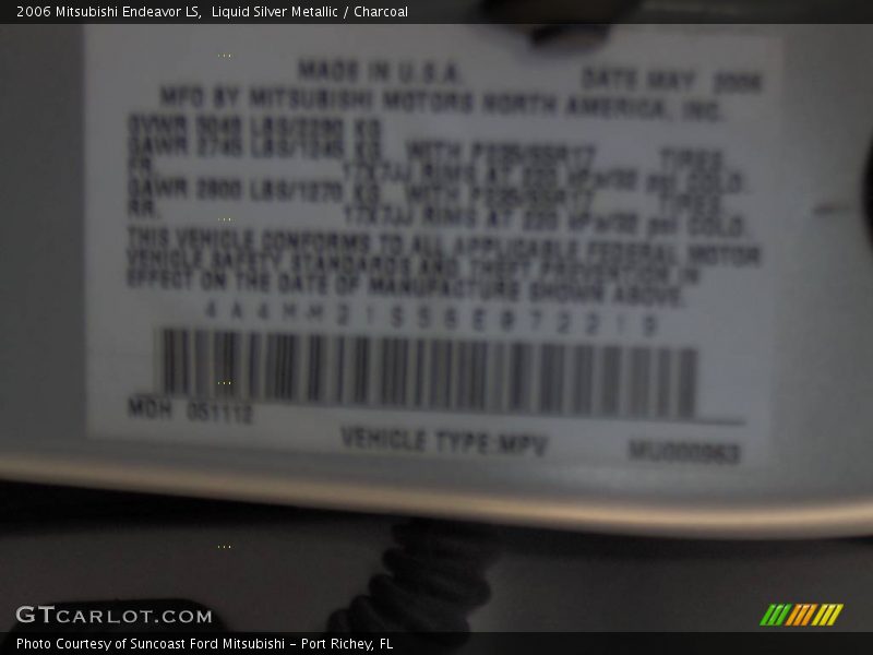 Liquid Silver Metallic / Charcoal 2006 Mitsubishi Endeavor LS