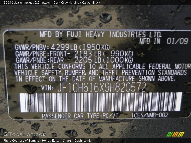 Dark Gray Metallic / Carbon Black 2009 Subaru Impreza 2.5i Wagon
