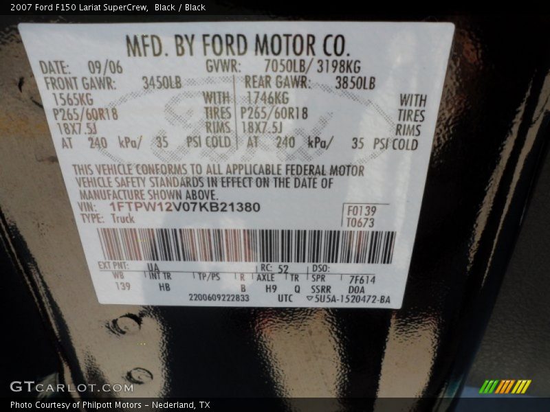 2007 F150 Lariat SuperCrew Black Color Code UA