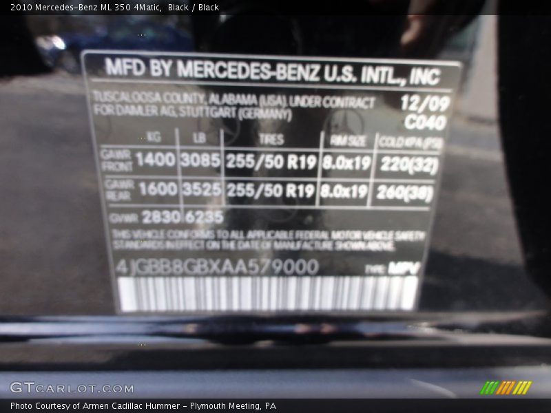 Black / Black 2010 Mercedes-Benz ML 350 4Matic
